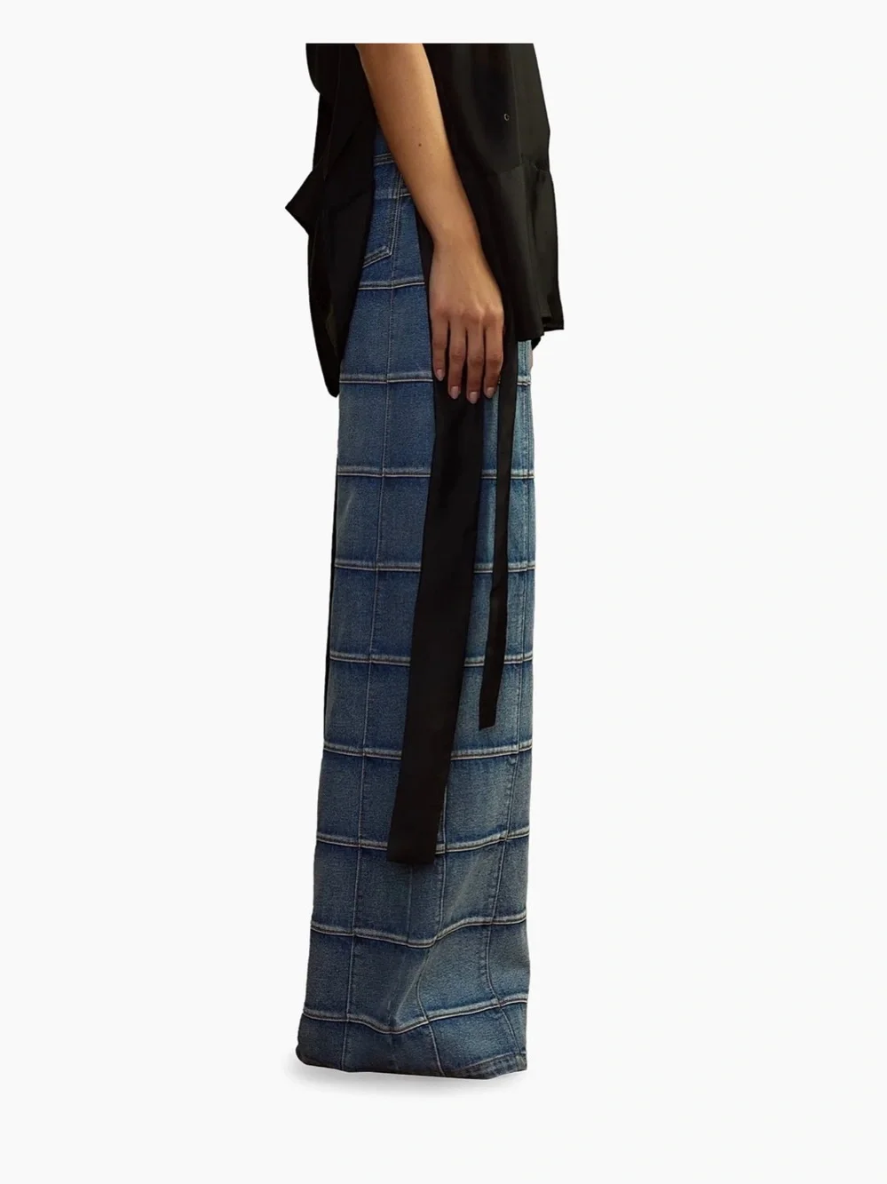 Cynthia Rowley Collection Window Pane Blue Patchwork Wide-Leg Jeans size 25. - Picture 4 of 10